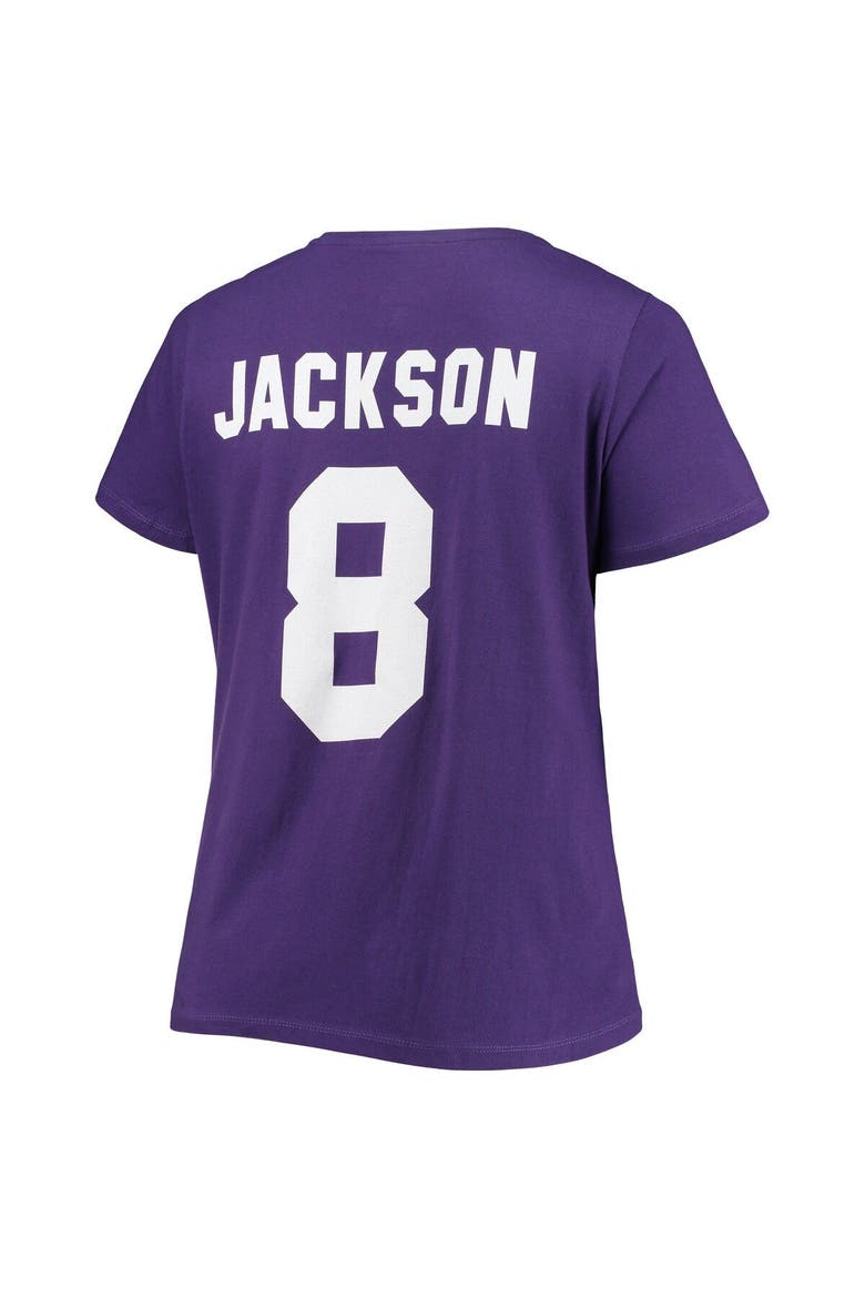 Women's Lamar Jackson Purple Baltimore Ravens Plus Size Fair Catch Name & Number V-Neck T-Shirt, Alternate, color, Purple