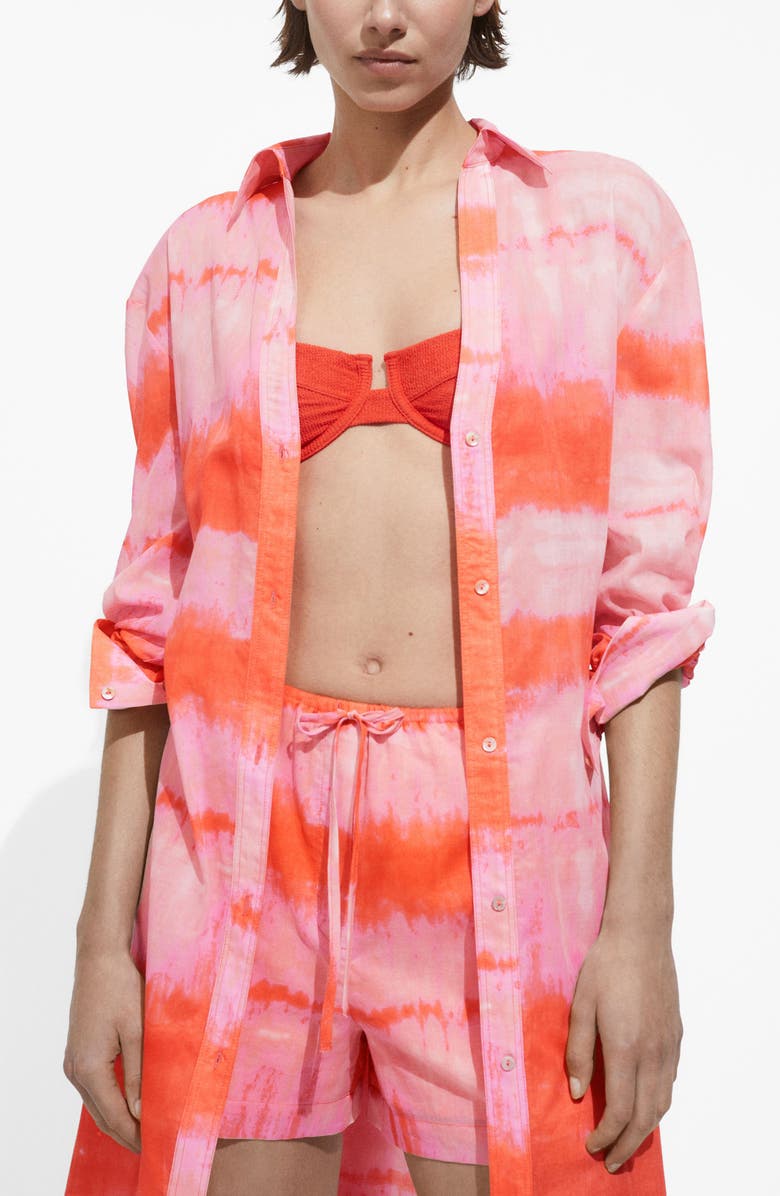 MANGO Tie Dye Elastic Waist Drawstring Shorts, Alternate, color, Orange