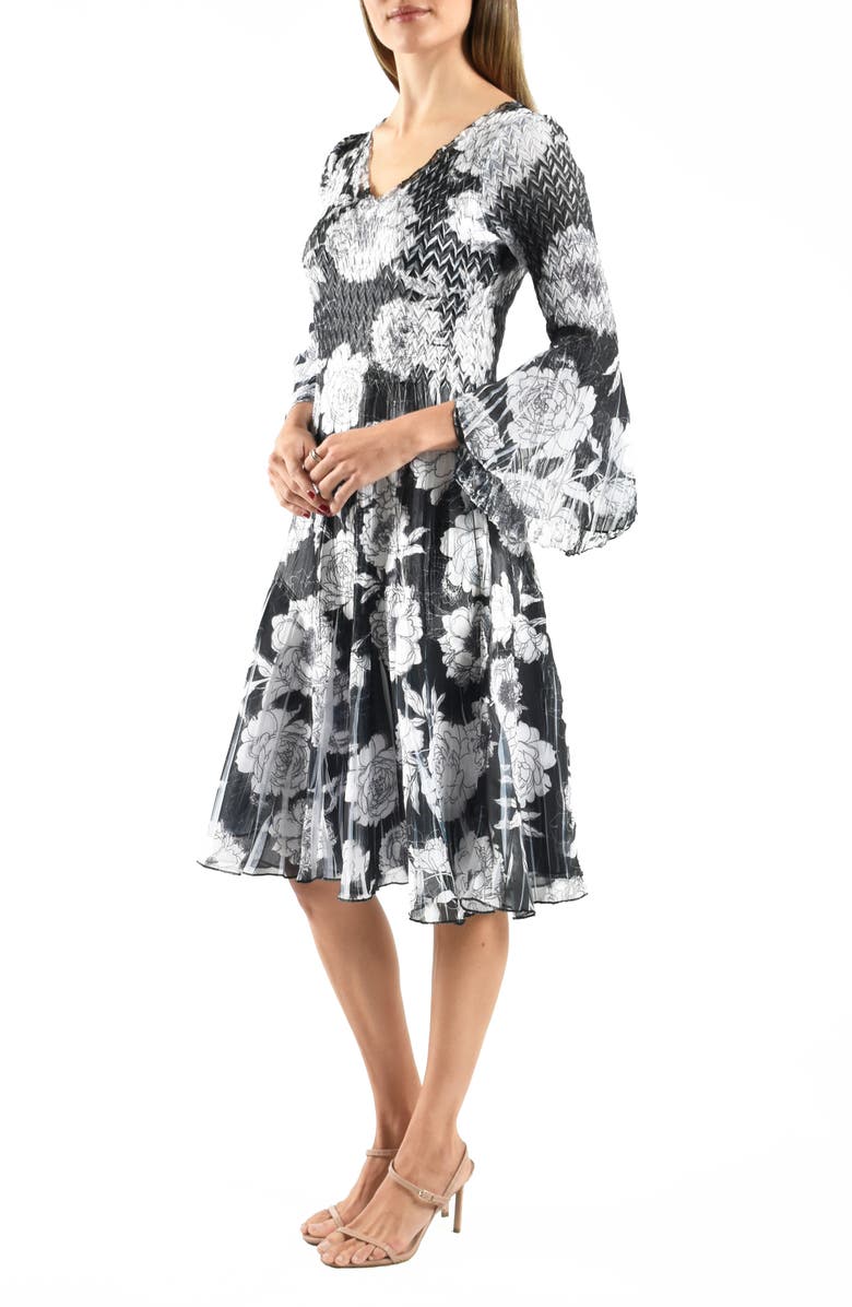 Komarov Bell Sleeve Charmeuse & Chiffon Cocktail Dress, Alternate, color, Chrysanthemum