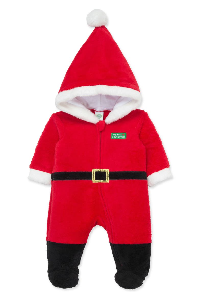 Santa Hooded Minky Fleece Footie, Alternate, color, RED