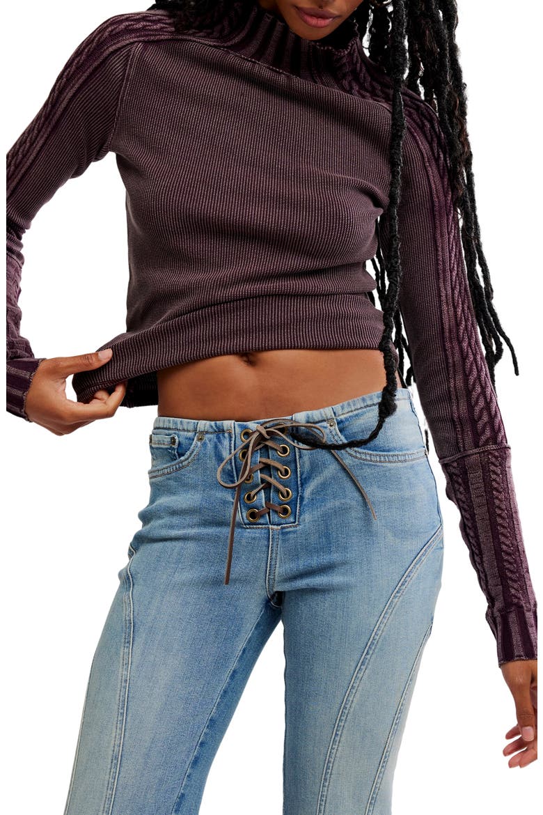 WTF Breezy Cable Knit Mock Neck Top, Main, color, VINTAGE GRAPE