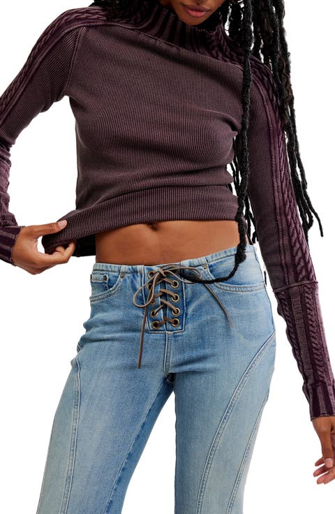 WTF Breezy Cable Knit Mock Neck Top