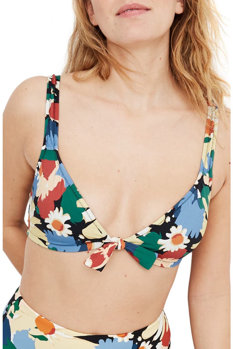 Second Wave Tie Front Bikini Top, Main, color, GARDEN FLORAL POLLEN