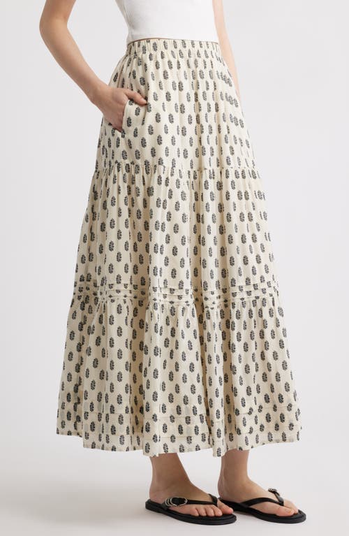 Treasure & Bond Tiered Maxi Skirt In Ivory- Olive Block Floral