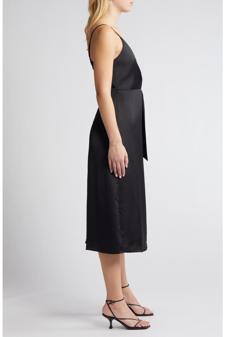 Side Tie Satin Dress, Alternate, color, BLACK