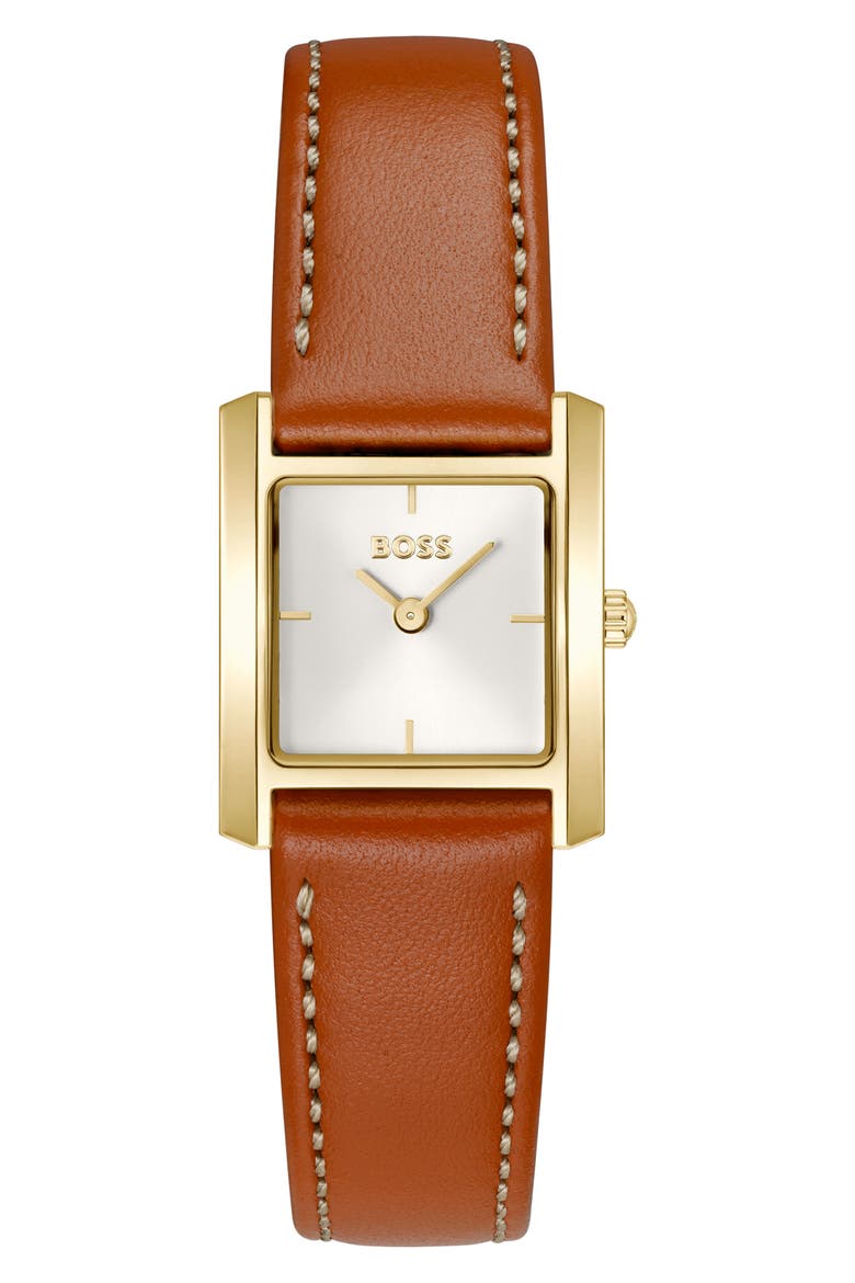 Lucy Scala Leather Strap Watch, 22mm, Main, color, WHITE