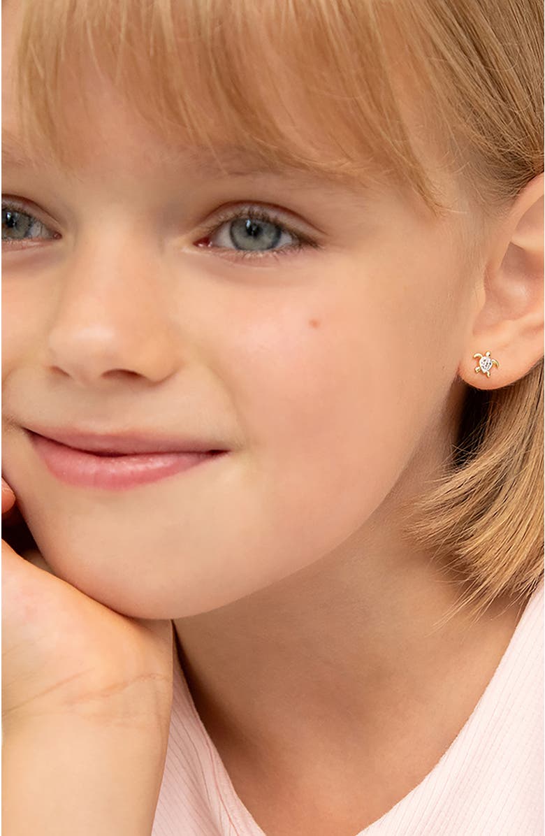 In Season Jewelry 14k Twinkle Turtle Girl Earrings, Alternate, color, Gold