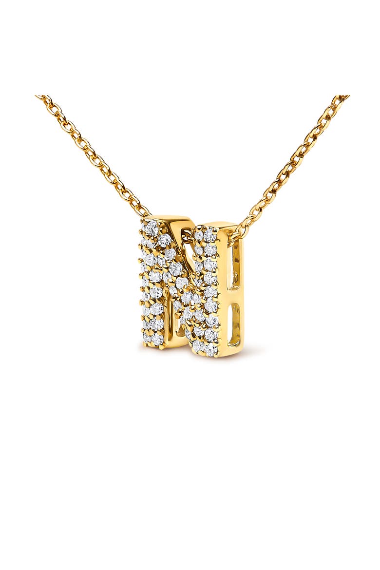 10K Gold Diamond Accent "A-Z" Initial Bubble Pendant Necklace, Alternate, color, Yellow | N