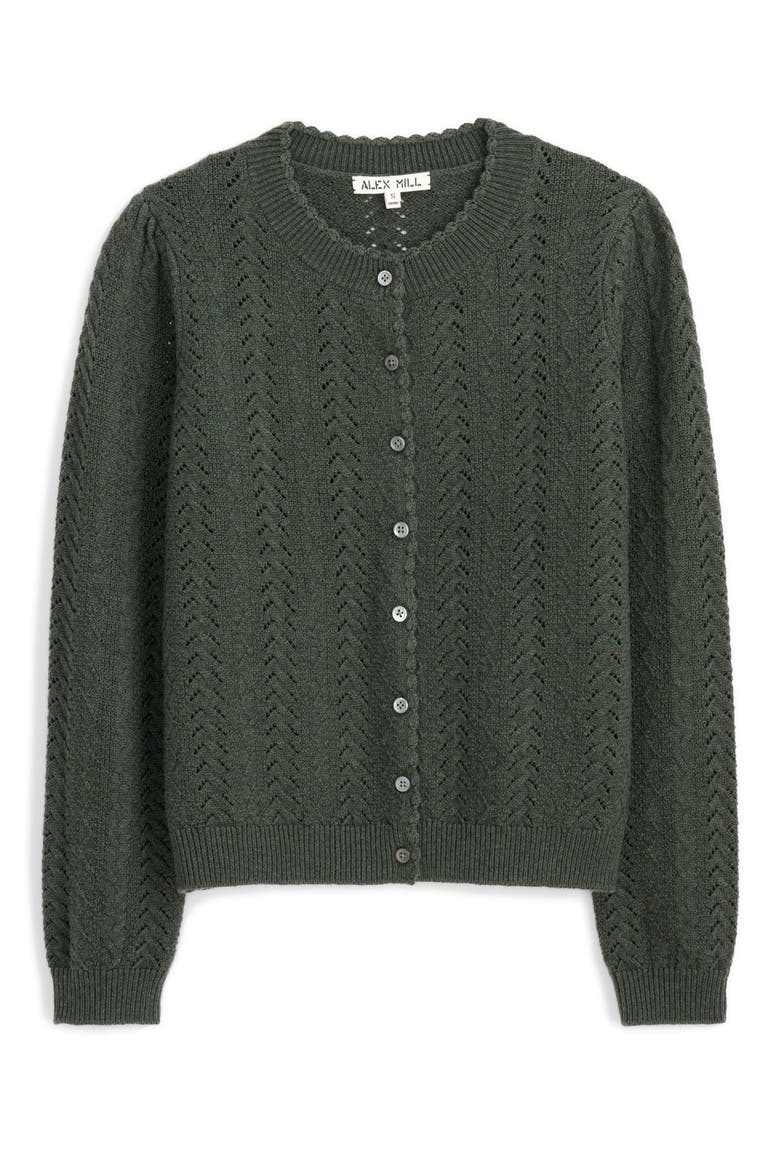 Gracie Pointelle Wool & Cotton Cardigan, Alternate, color, HEATHER FOREST
