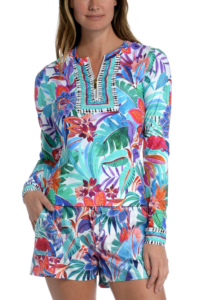 Tropez Floral Print Half-Zip Rashguard, Main, color, MULTI