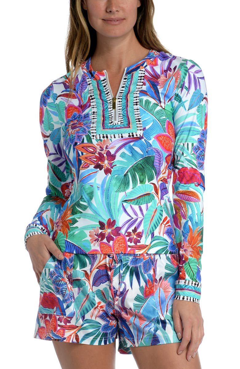 La Blanca Tropez Floral Print Half-Zip Rashguard, Main, color,