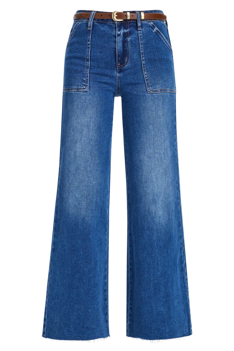 Raw Hem High Waist Utility Wide Leg Jeans, Alternate, color, DARK INDIGODNU