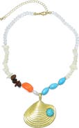 Adornia Mixed Bead Shell Pendant Necklace