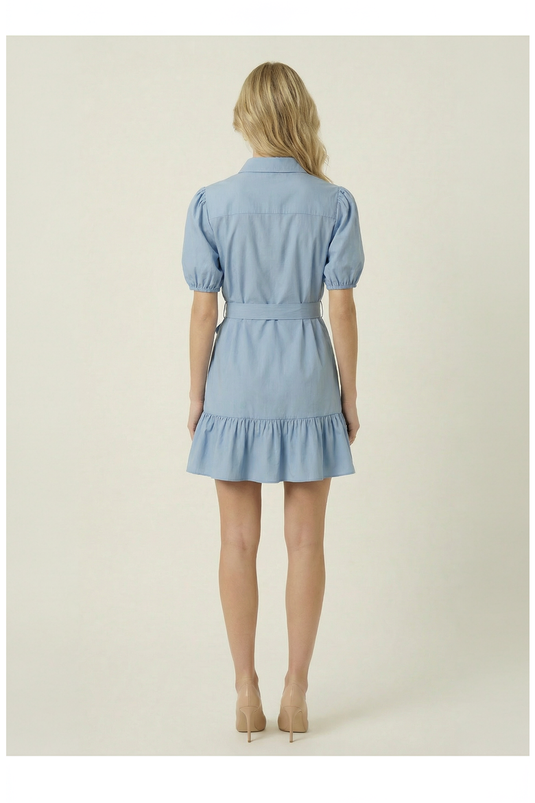 Belted Button Up Mini Dress, Alternate, color, Light Blue