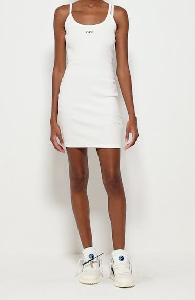 Off-White Logo Stamp Rib Stretch Cotton Tank Dress | Nordstrom