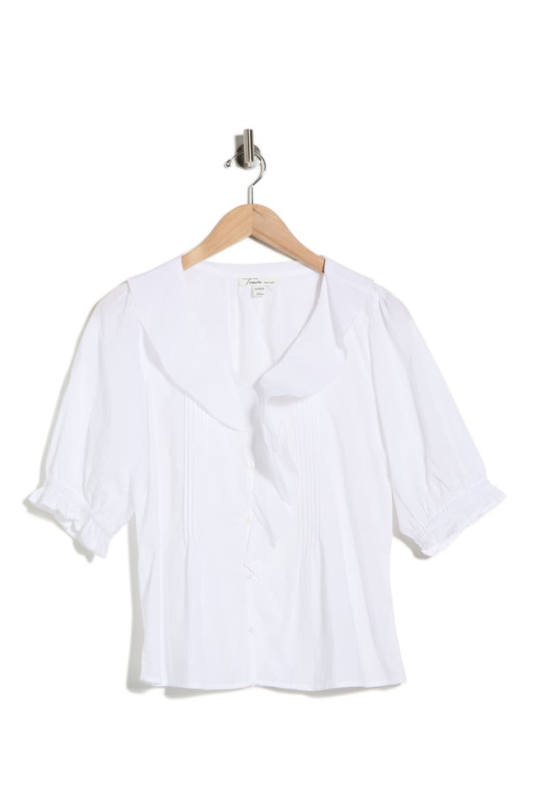 Romantic Ruffle Button-Up Shirt, Alternate, color, WHITE