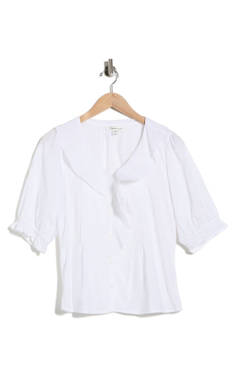 Trove New York Romantic Ruffle Button-Up Shirt, Alternate, color, White