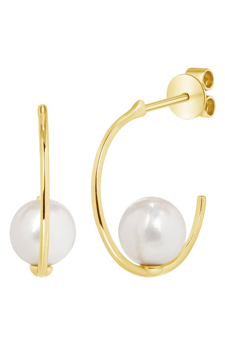 RON HAMI 14K Gold 6.5mm Pearl Hoop Earrings, Main, color, 