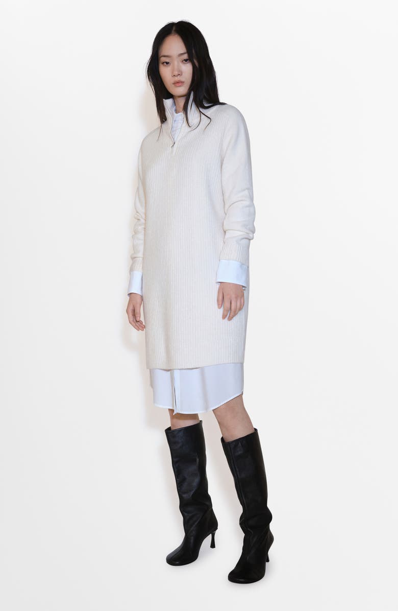 MANGO Quarter Zip Rib Sweater Dress, Alternate, color,