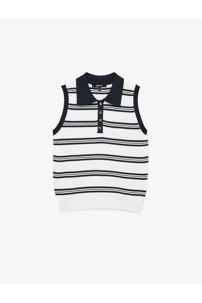 Striped Polo Neck Sleeveless Knit Top, Alternate, color, NAVY STRIPE
