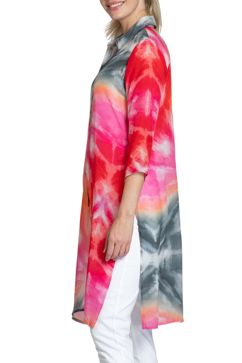 Tie Dye Chiffon Button-Up Tunic, Alternate, color, PINK MULTI