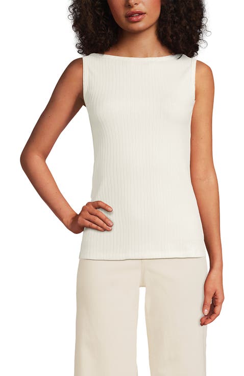 Sleeveless Pointelle Rib Boat Neck Tank