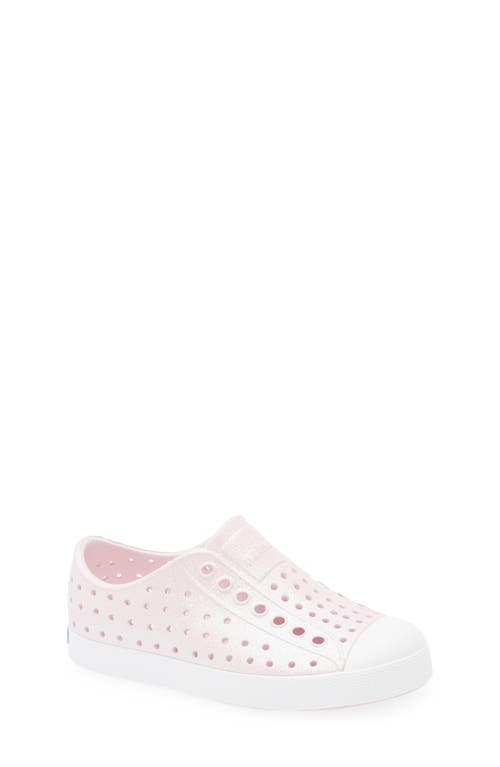 Native Shoes Kids' Jefferson Bling Slip-on Sneaker In Barely Pink Bling/white