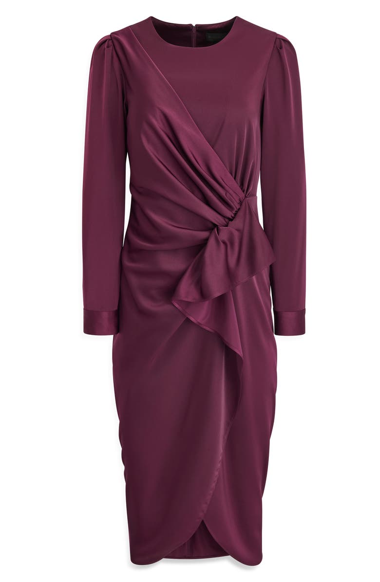 Donna Karan New York Long Sleeve Satin Faux Wrap Dress, Alternate, color, Berry