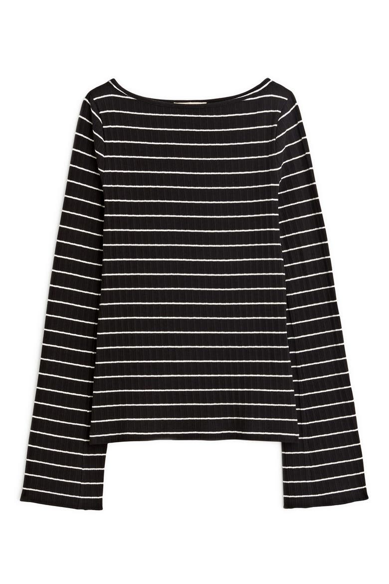 Stripe Boatneck Long Sleeve Rib Top, Alternate, color, JET BLACK