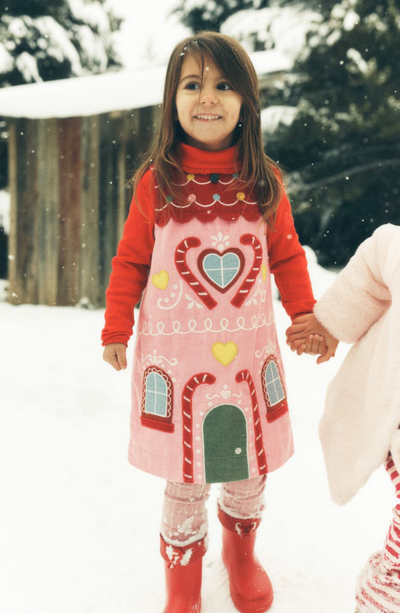 Mini Boden Kids' Logo Pinafore Dress, Alternate, color, Gingerbread House