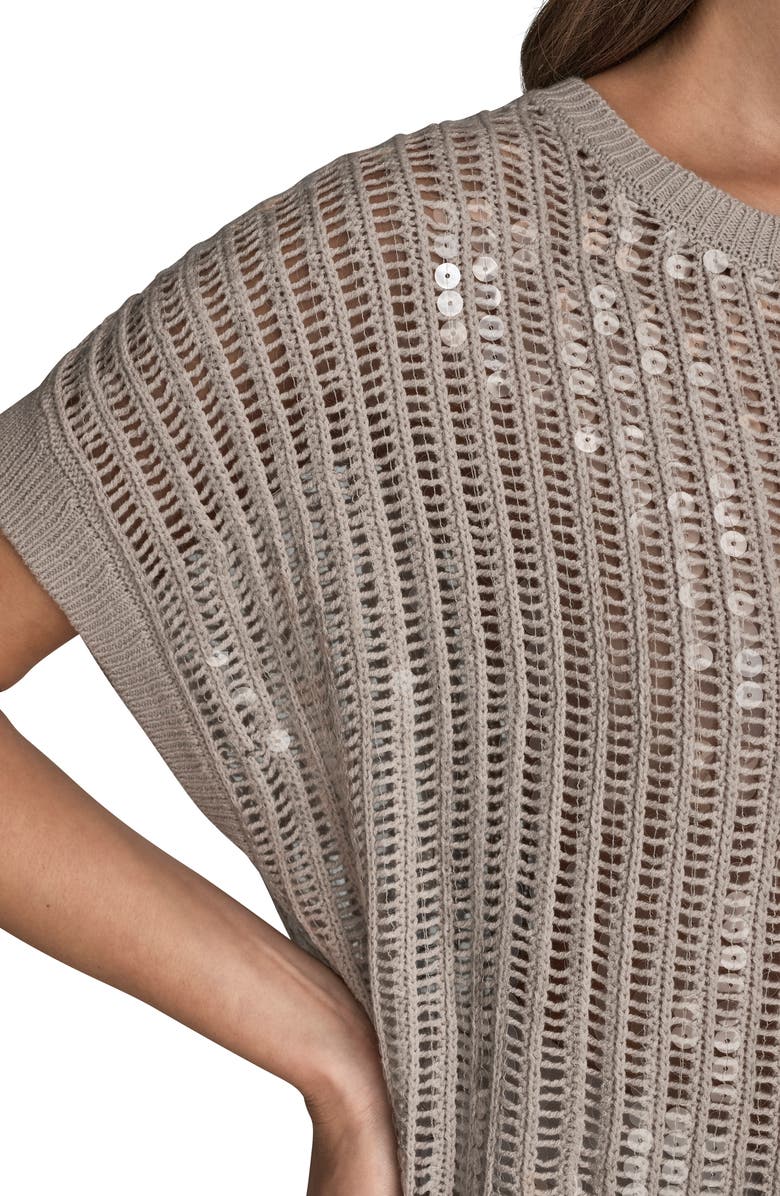 Donna Karan New York Sequin Open Stitch Short Sleeve Sweater, Alternate, color, Vapor
