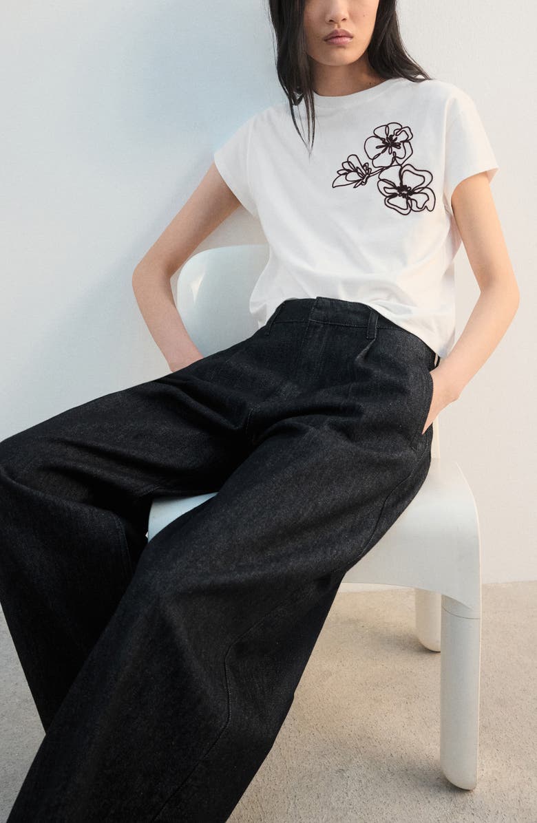 MANGO Floral Embroidered T-Shirt, Alternate, color, Off White