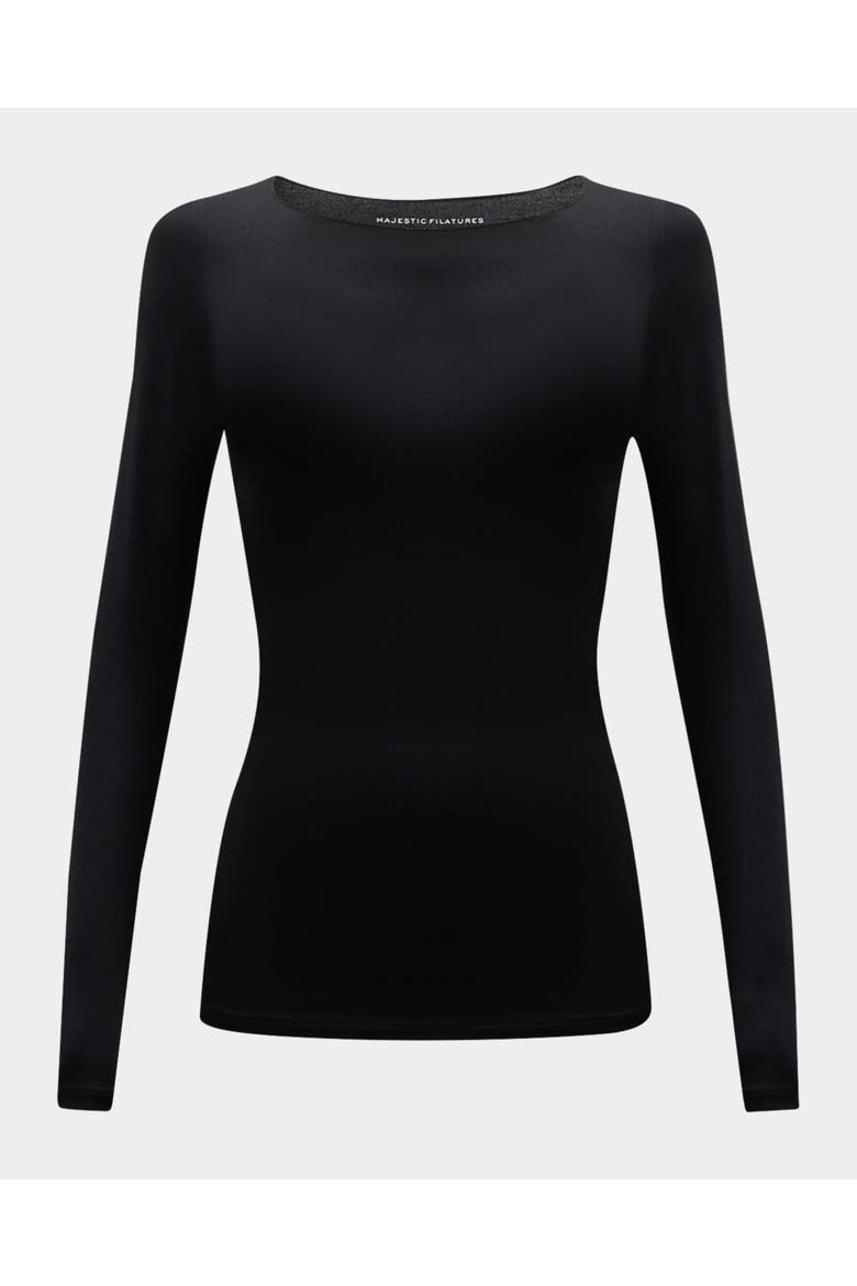 Soft Touch Long Sleeve Merrow Edge Boatneck T-Shirt, Main, color, noir
