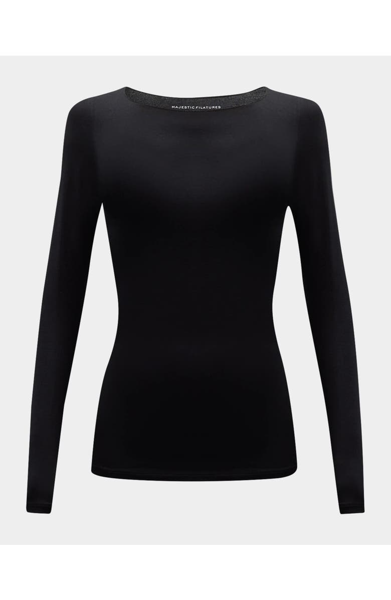 Majestic Filatures Soft Touch Long Sleeve Merrow Edge Boatneck T-Shirt, Main, color, Noir