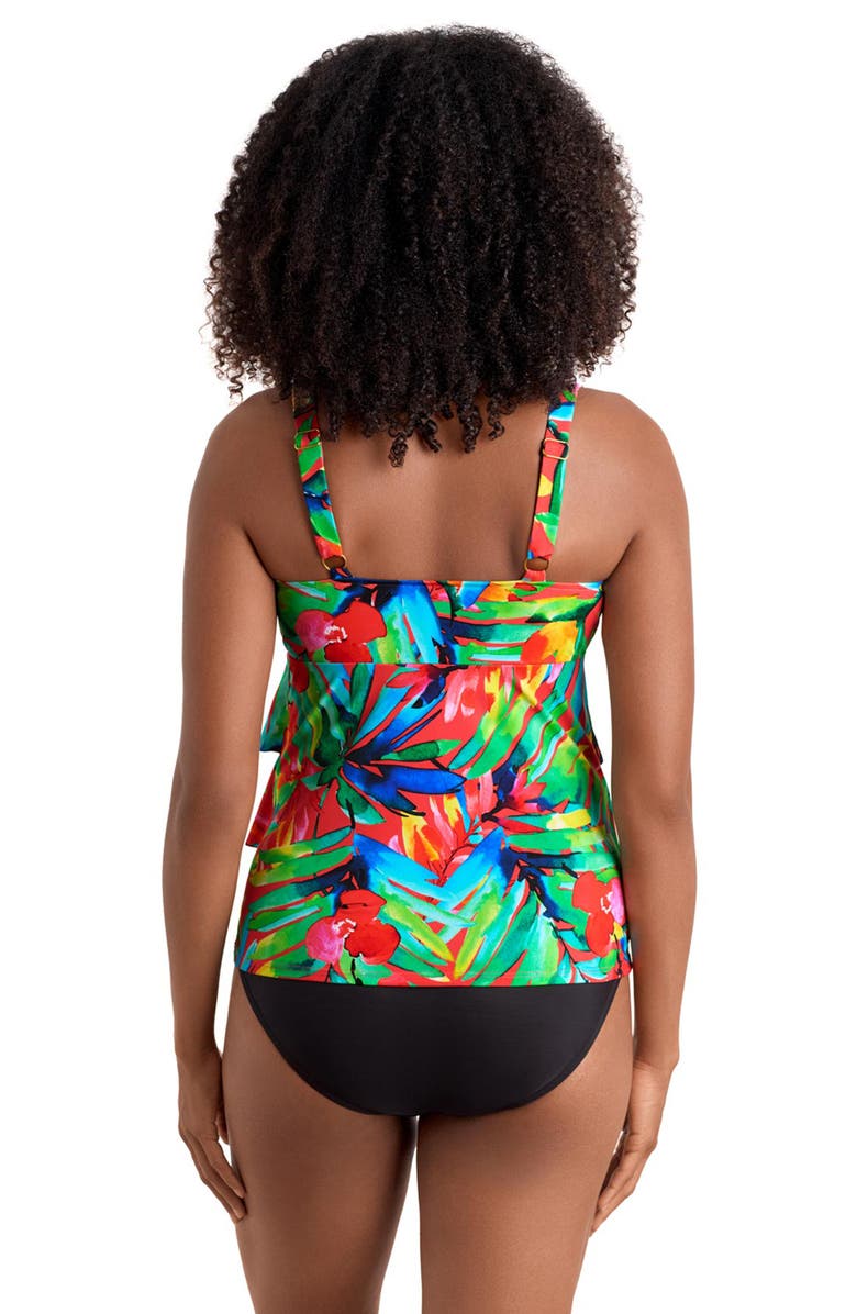 ShapeSolver Triple Tier V-Neck Tankini Swimsuit Top, Alternate, color, Cherry Grove