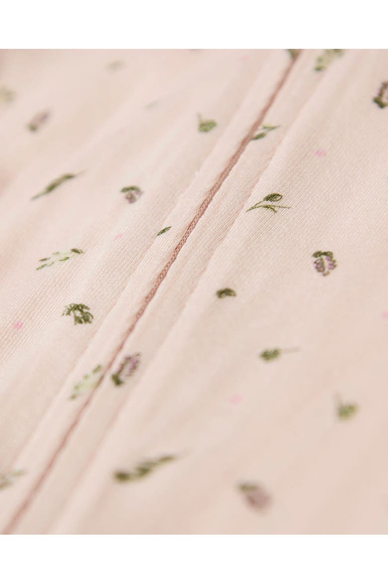 Baby Tiny Leaves Front-Zip Footie, Alternate, color, Barely Pink