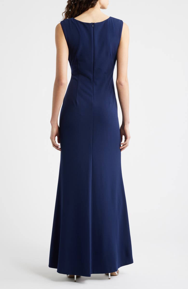 Connected Apparel Flower Appliqué Jersey Gown, Alternate, color, Navy