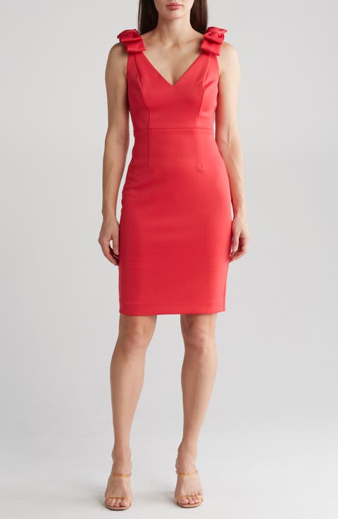 Bow Shoulder Crepe Sheath Dress