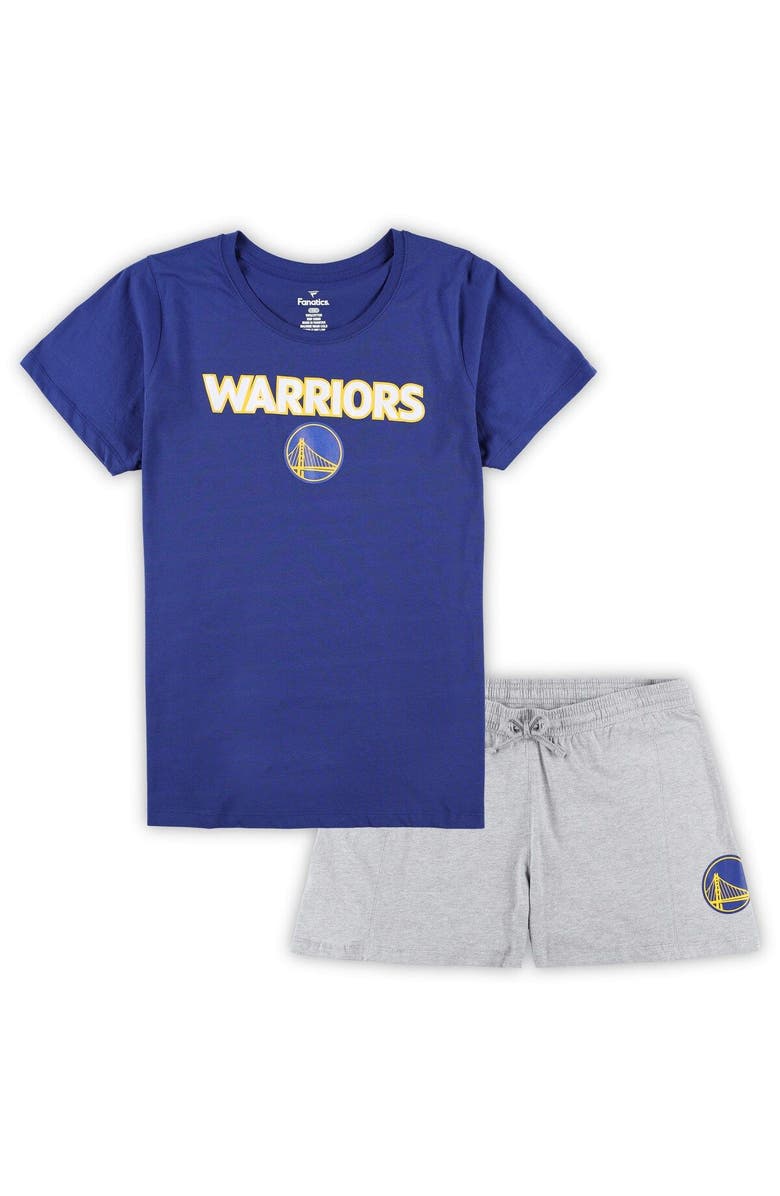 FANATICS Women's Fanatics Branded Royal/Heather Gray Golden State Warriors Plus Size T-Shirt & Shorts Combo Set, Main, color, Royal
