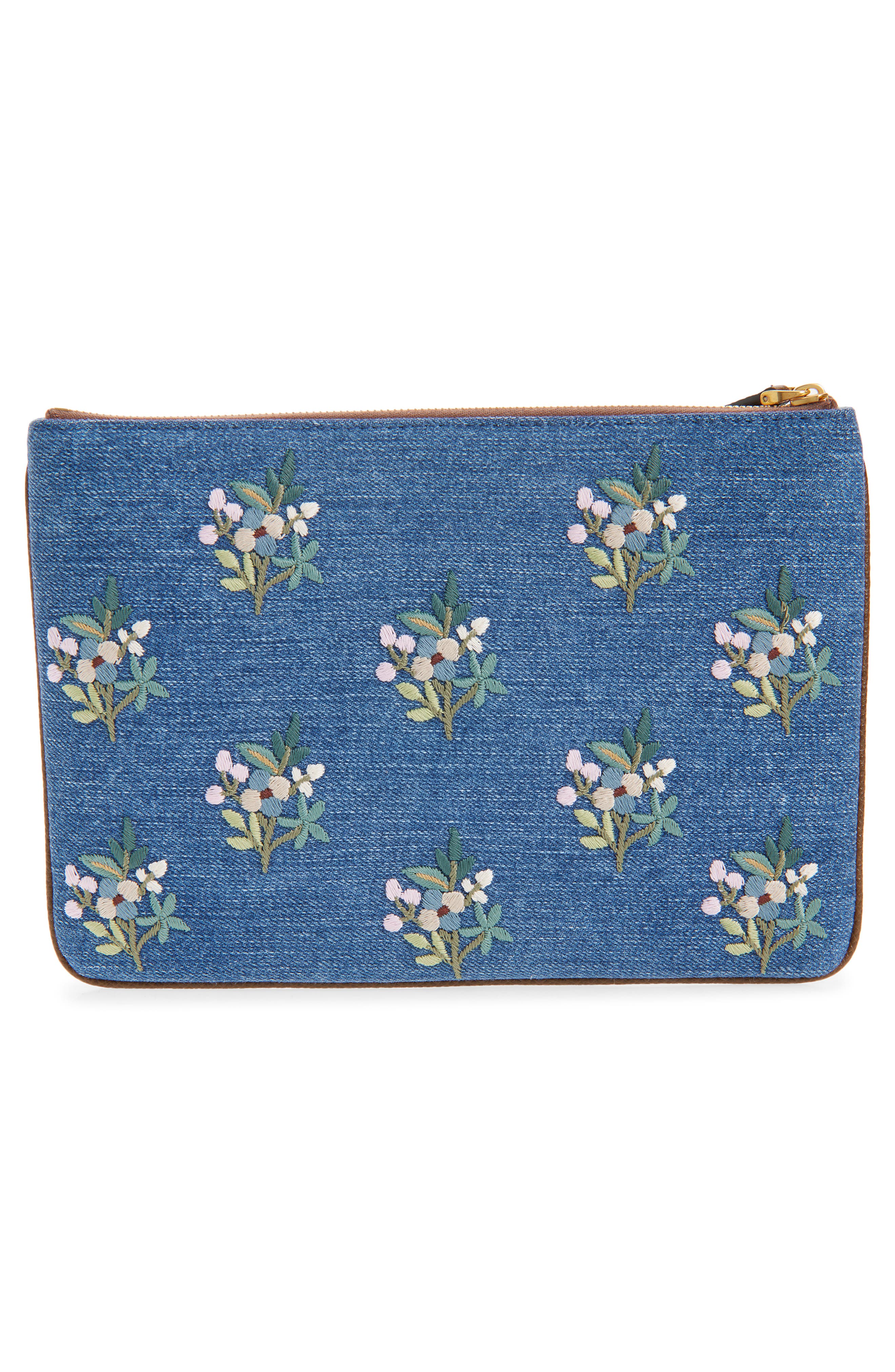 Valentino Garavani Medium VLOGO Embroidered Denim Pouch, Alternate, color, Blue Multi
