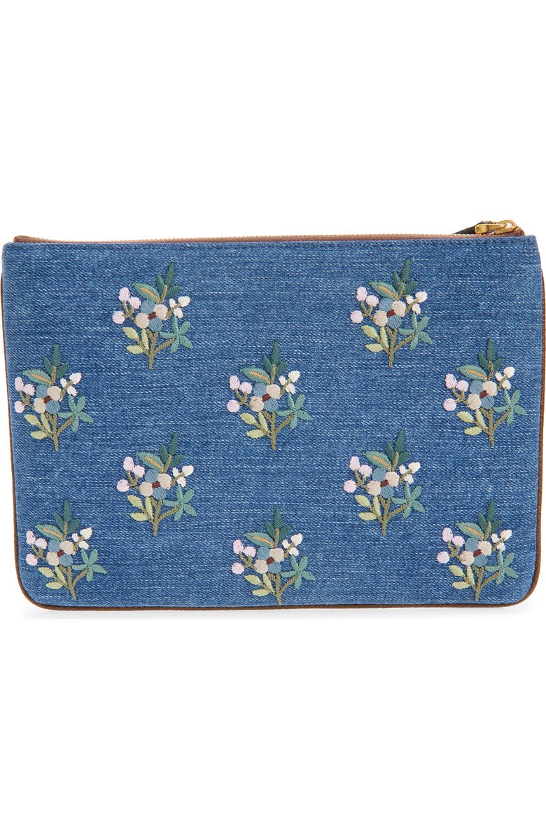 Valentino Garavani Medium VLOGO Embroidered Denim Pouch, Alternate, color, Blue Multi