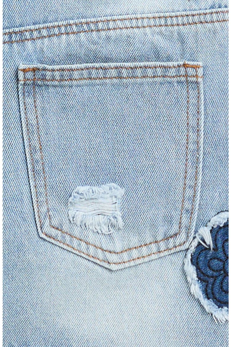 Kids' Flower Appliqué Distressed Denim Cutoff Shorts, Alternate, color, BLUE