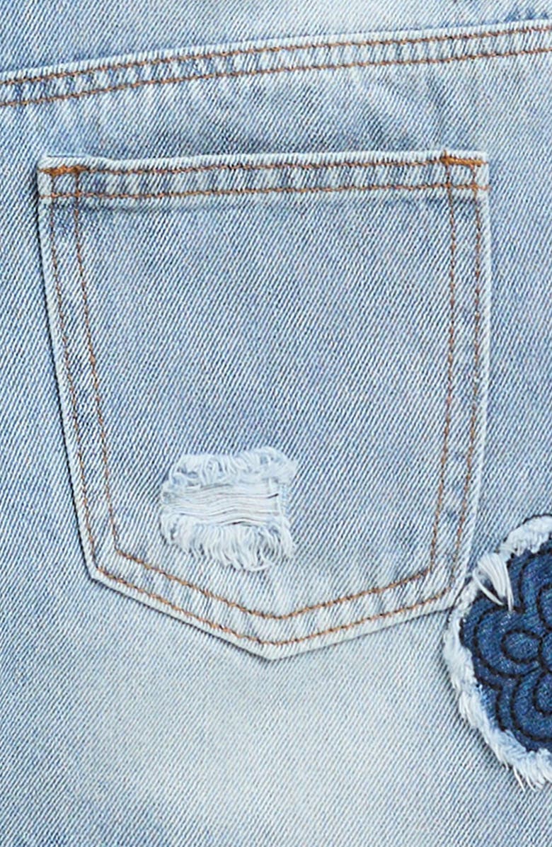 Truly Me Kids' Flower Appliqué Distressed Denim Cutoff Shorts, Alternate, color, Blue