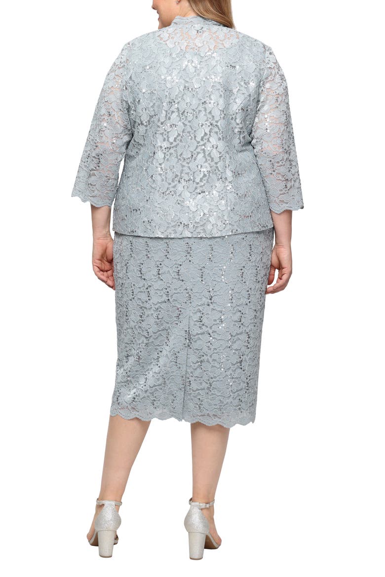 SLNY Floral Lace Sequin Cardigan & Dress Set, Alternate, color, SAGE