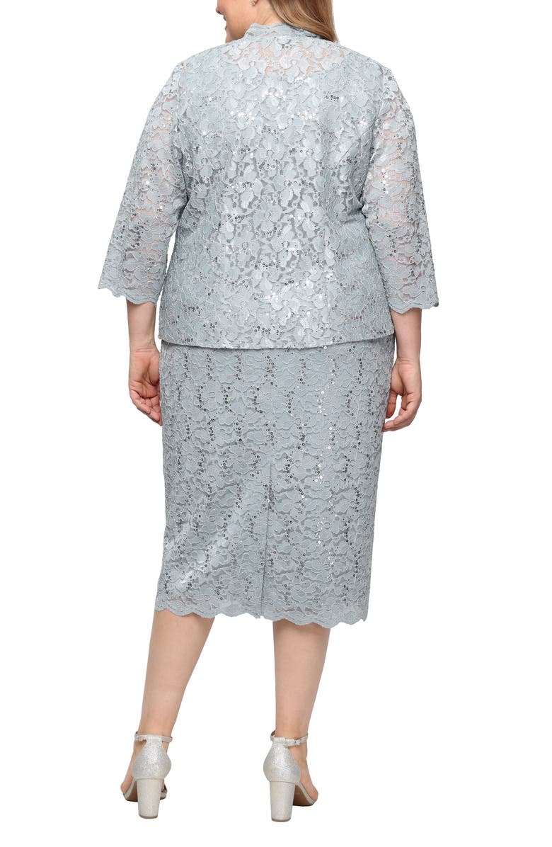 SL FASHIONS SLNY Floral Lace Sequin Cardigan & Dress Set, Alternate, color, Sage