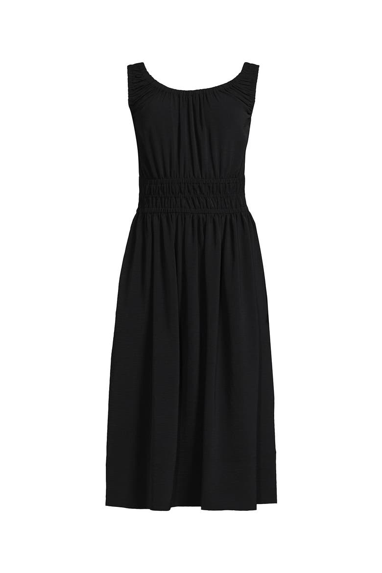 Plus Size Creaseless Scoop Neck Smocked Midi Dress, Alternate, color, Black