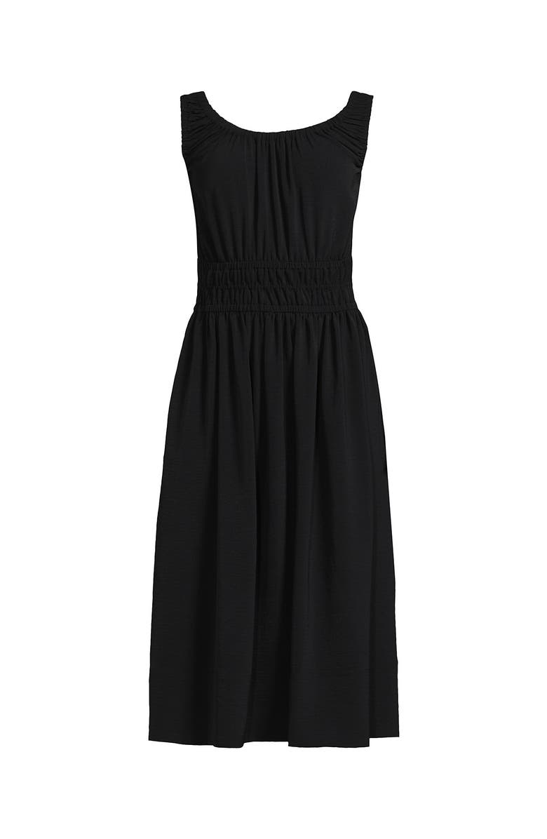 Lands' End Plus Size Creaseless Scoop Neck Smocked Midi Dress, Alternate, color, Black