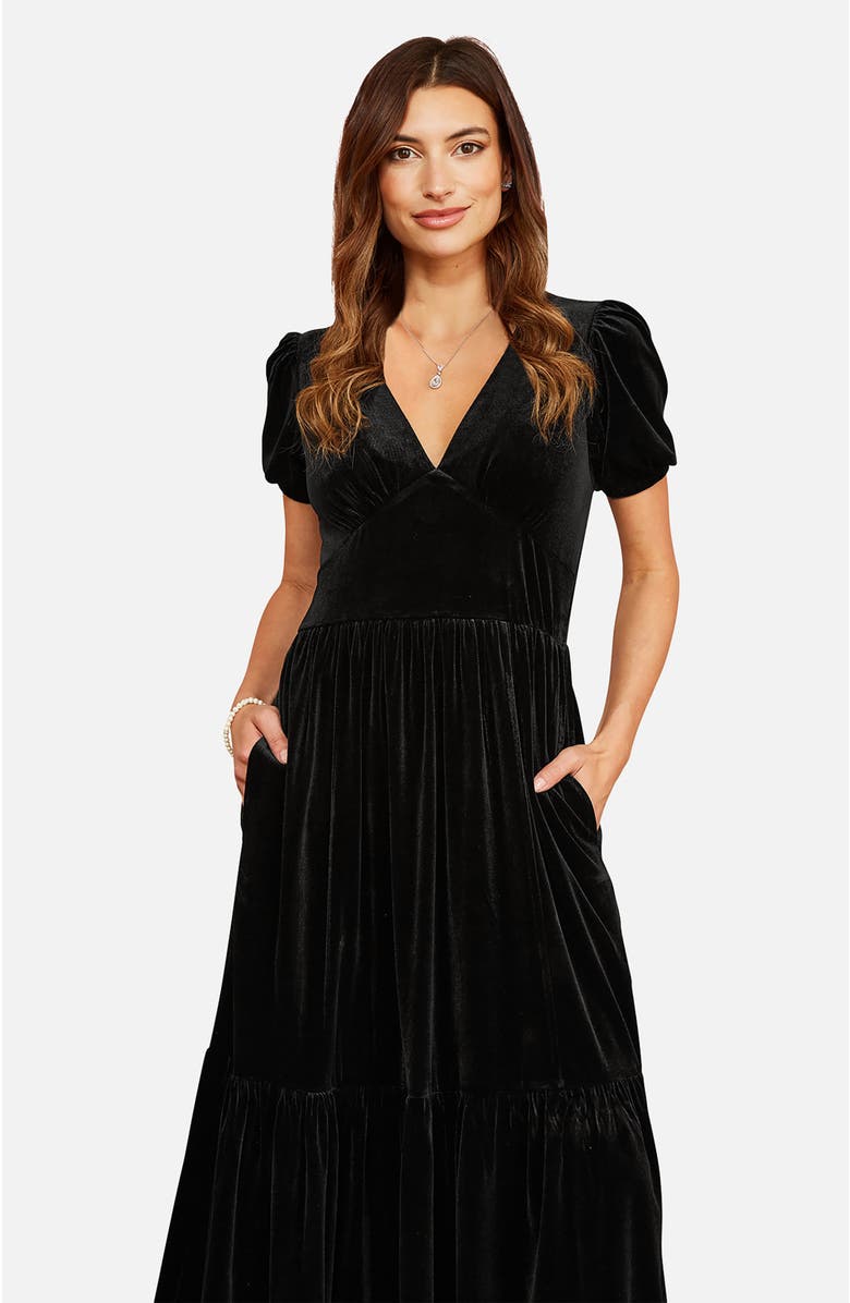 Yumi Velvet Midi Dress, Alternate, color, Black