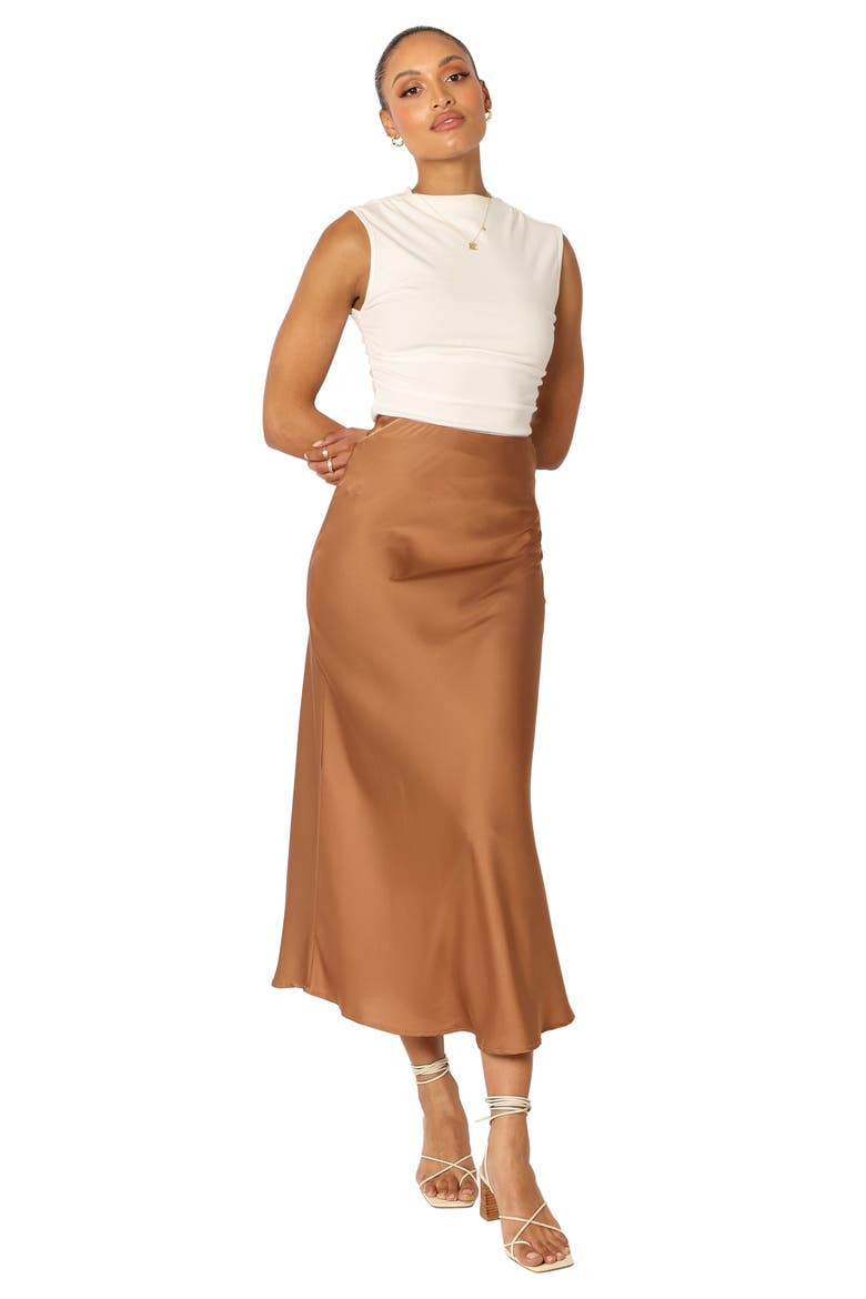Nellie Satin Maxi Skirt, Alternate, color, BROWN