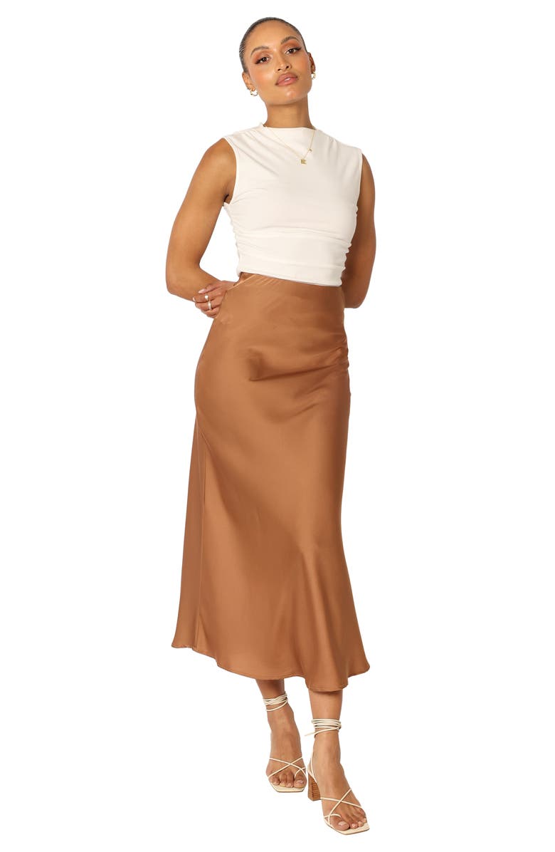 Petal & Pup Nellie Satin Maxi Skirt, Alternate, color, Brown